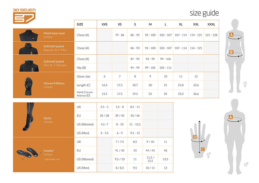 30seven size chart