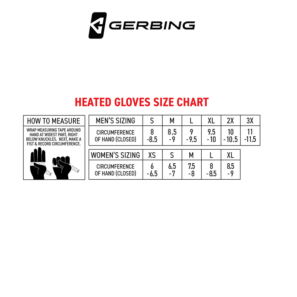 Gerbing Size Chart