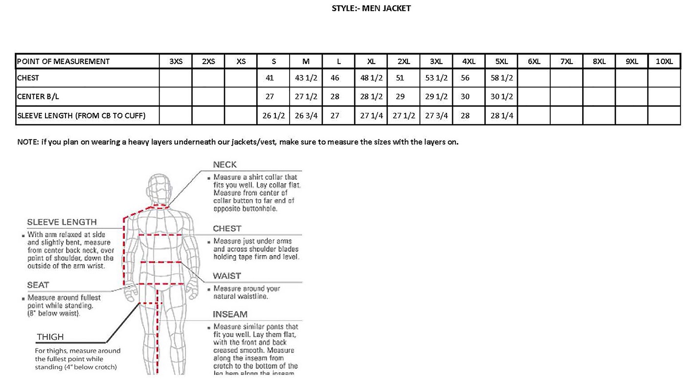 milwaukee leather Size Chart