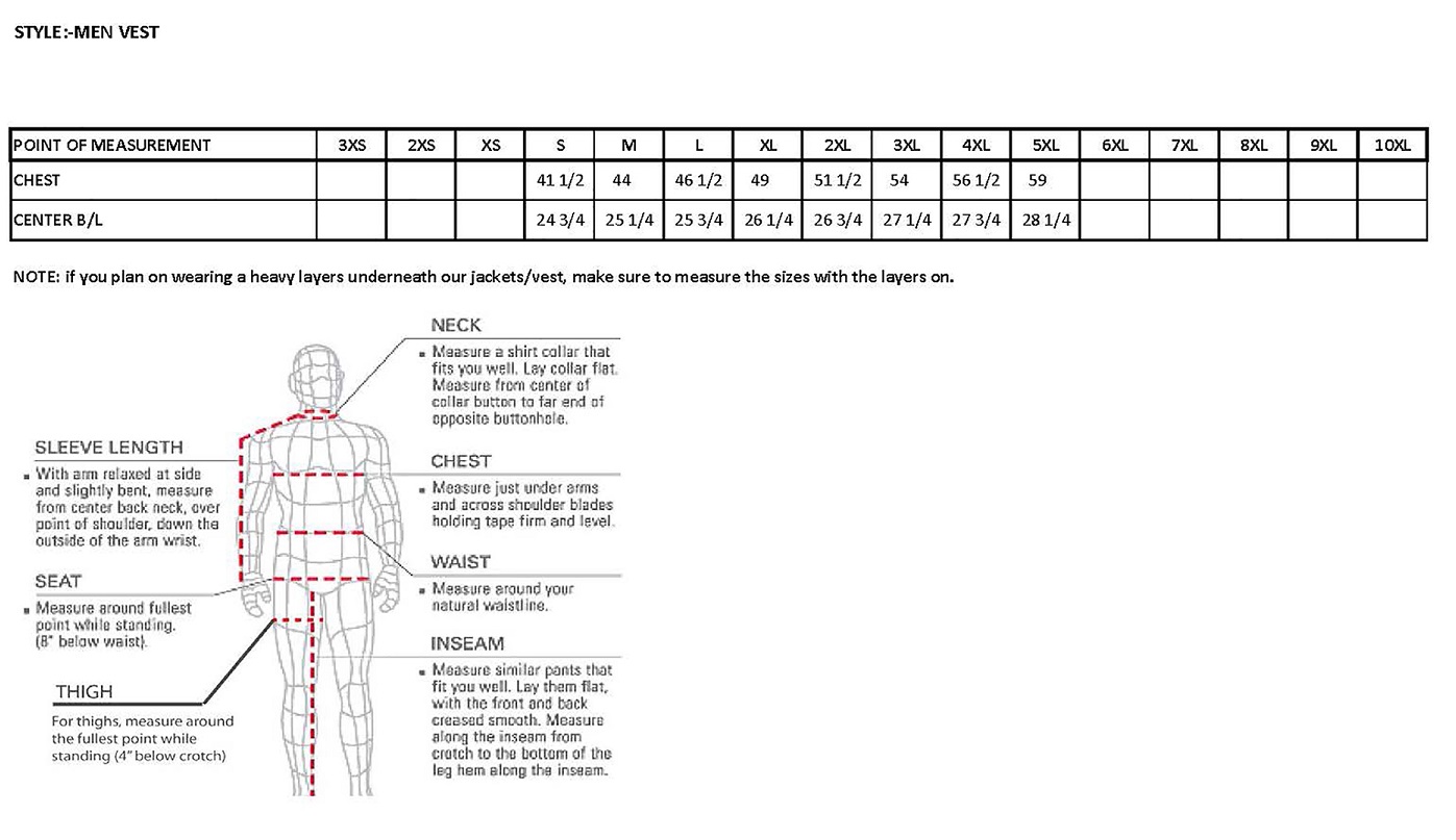 milwaukee leather Size Chart