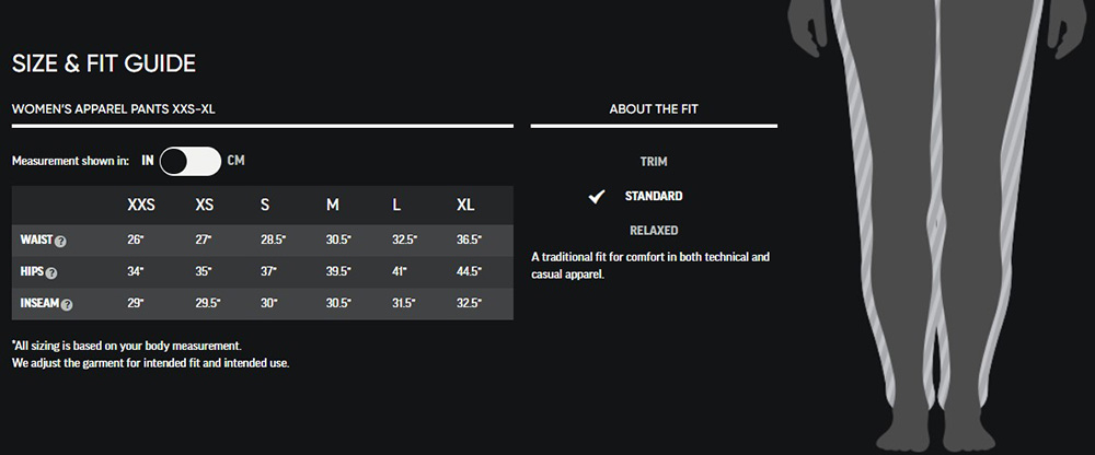 OR size chart