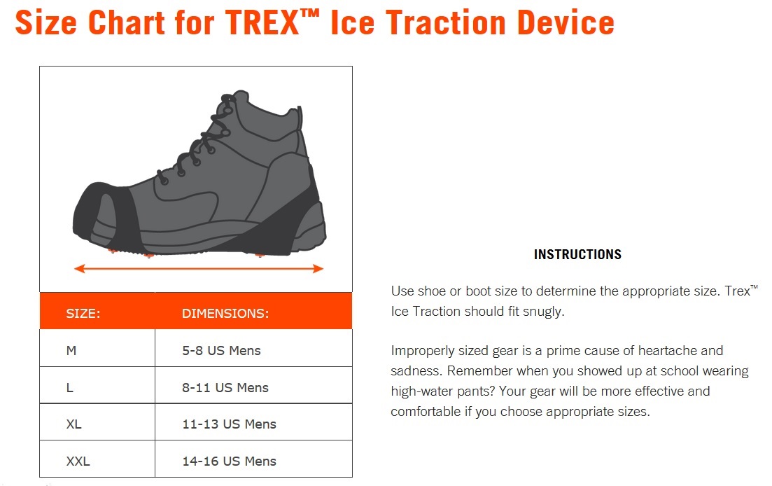 TREX SIZE CHART