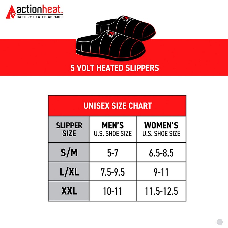 ActionHeat Slippers Size Chart