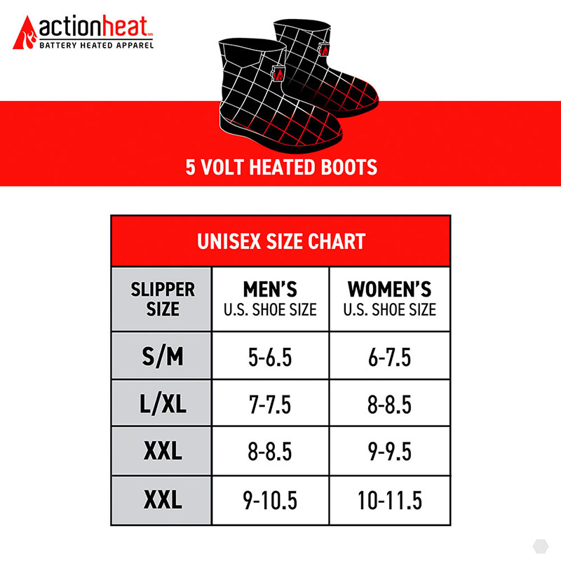 ActionHeat Boots Size Chart