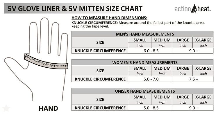 ActionHeat GL & Mitt Size Chart
