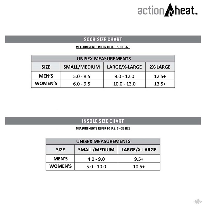 ActionHeat Footwear Size Chart