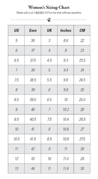 Bearpaw Womens Size Chart