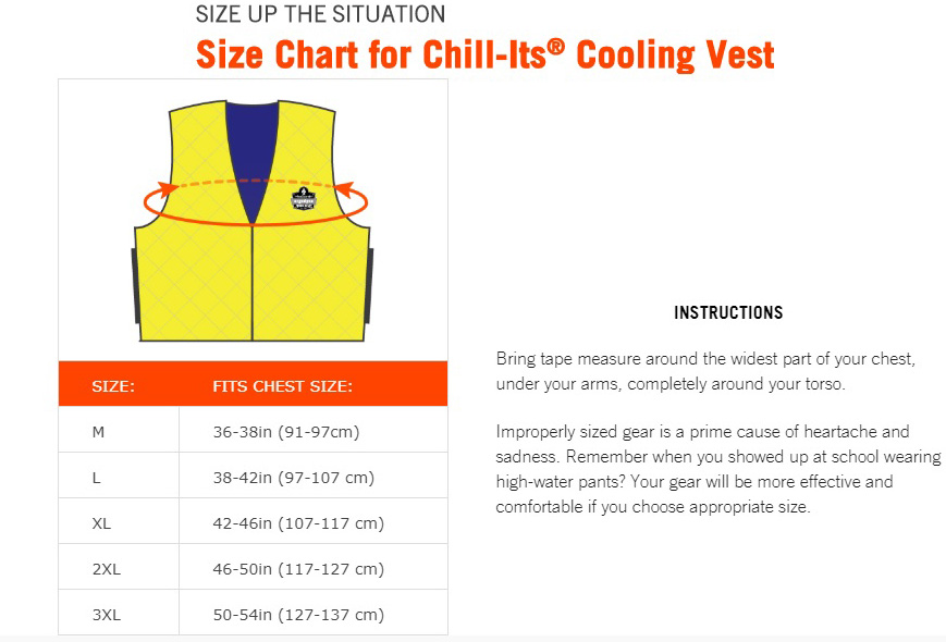 Ergodyne Chill-Its Size Chart