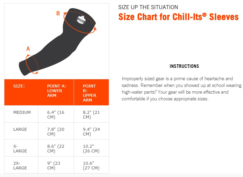 Ergodyne Chill-Its Size Chart