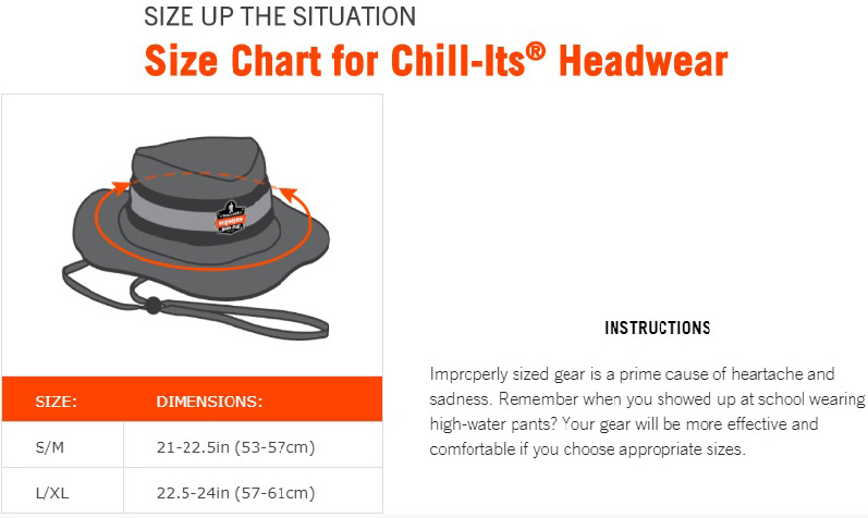 Ergodyne Chill-Its Size Chart