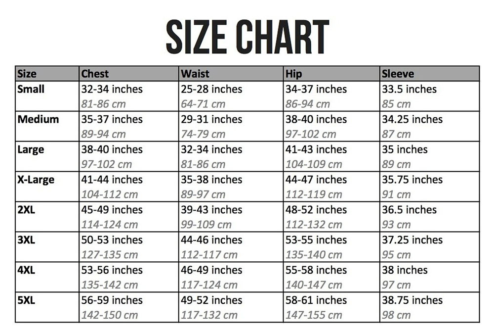 DSG Outerwear Size Chart