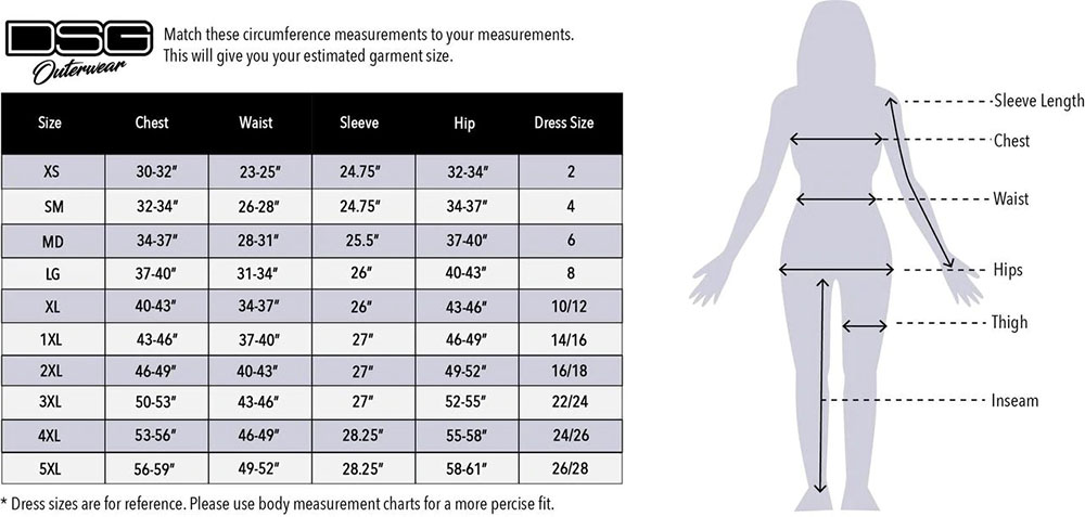 DSG Outerwear Size Chart