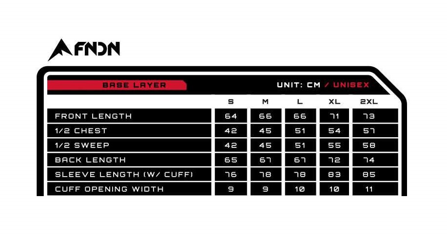 fndn size chart 