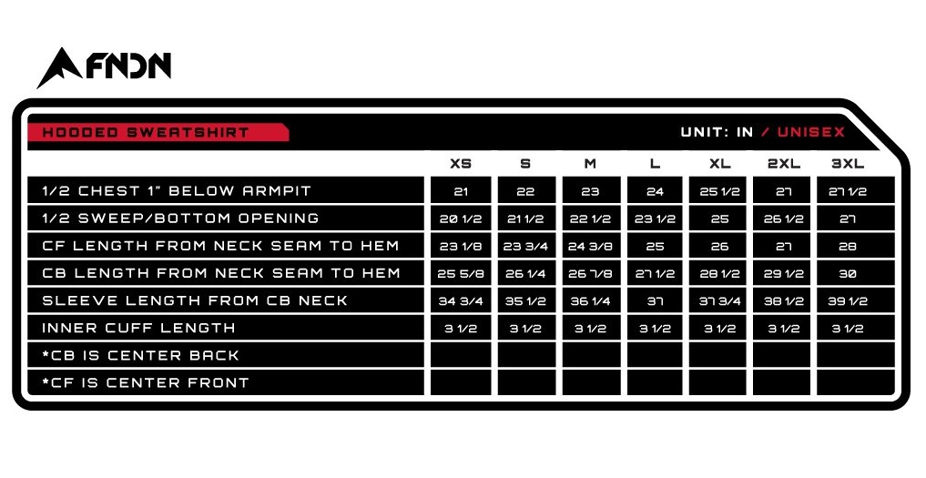 fndn size chart 