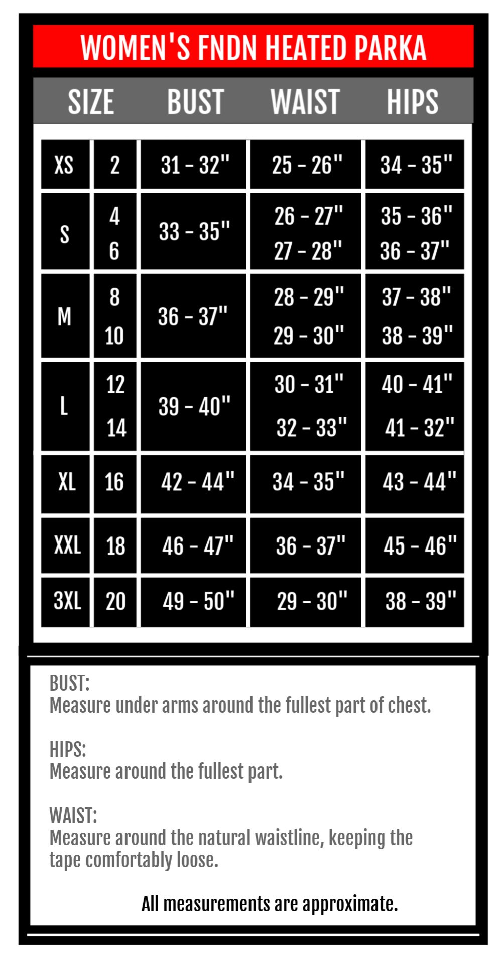 fndn size chart 