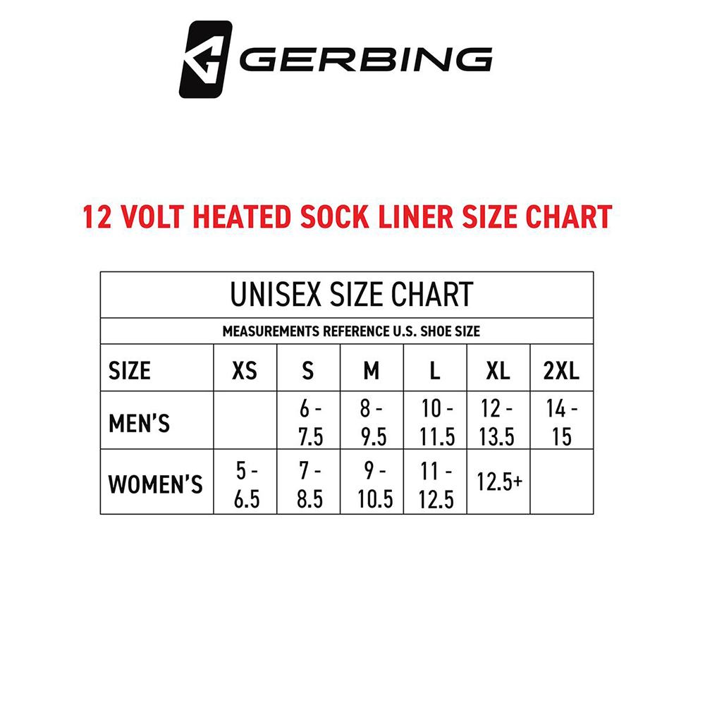 Gerbing 12V Socks Size Chart