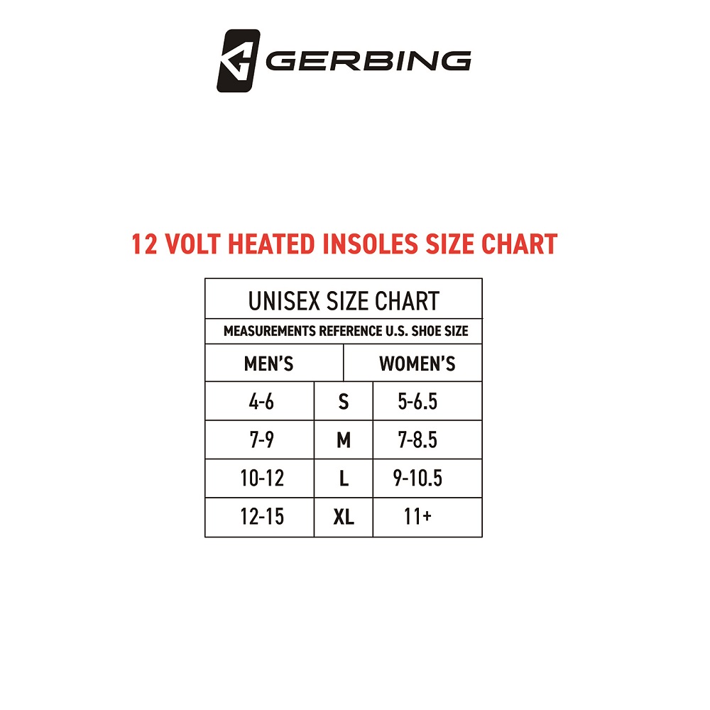 Gerbing Insole Size Chart