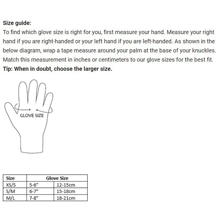 gloves chart