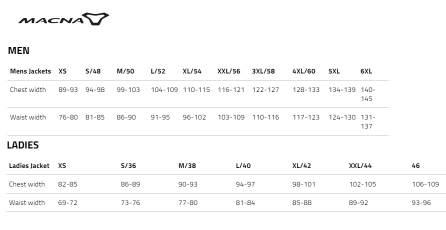 macna size chart