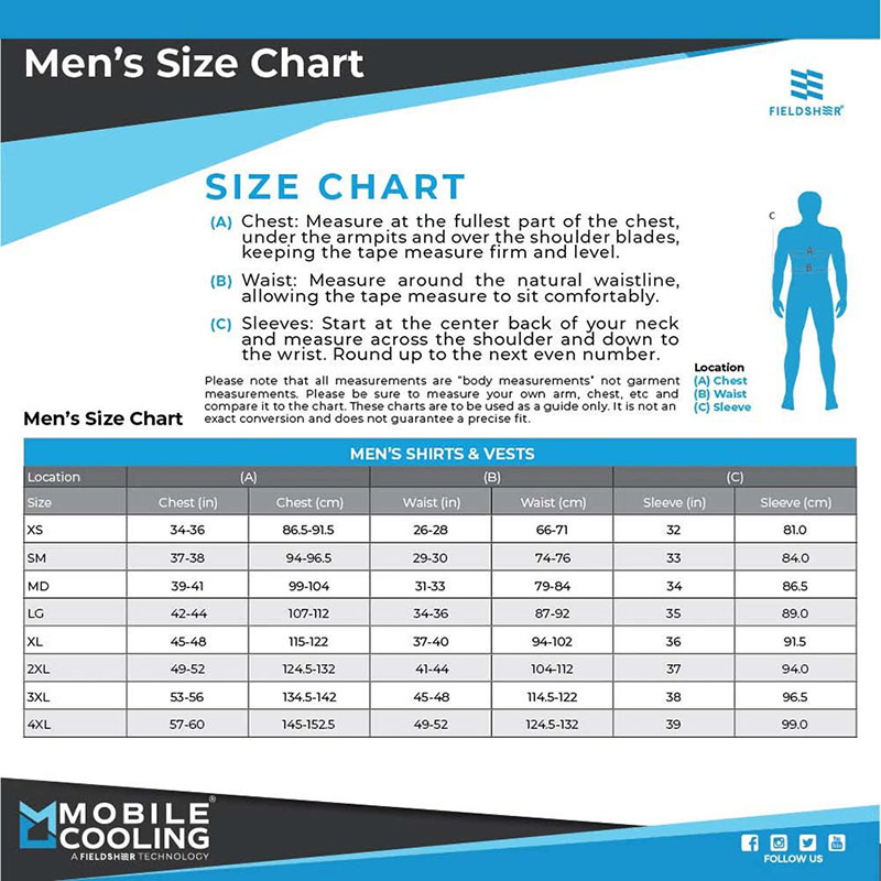 mobile cooling men size chart