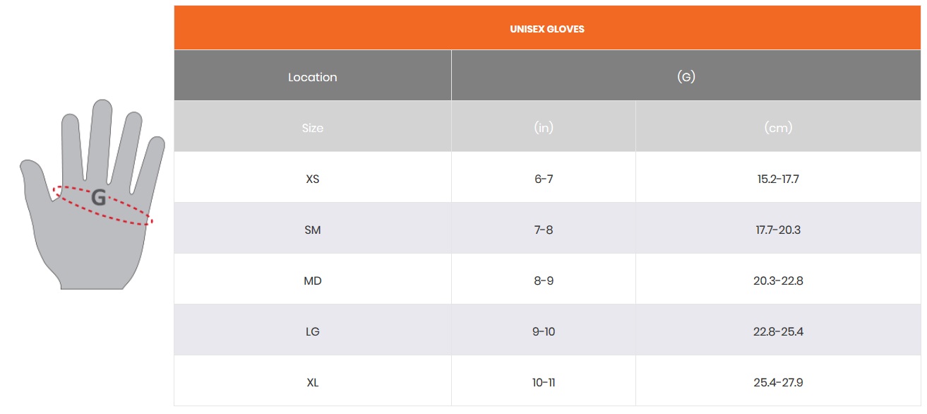 Mobile Warming Heated Gloves Size Chart