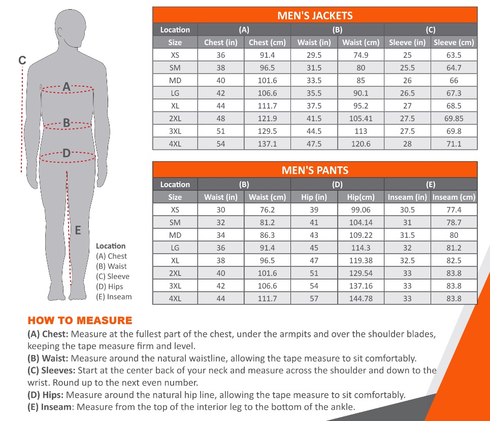 Mobile Warming Men Size Chart