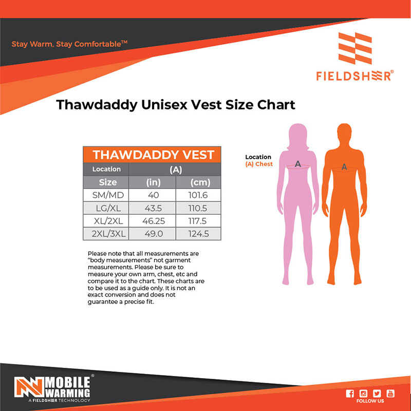 Mobile Warming Vest Size Chart