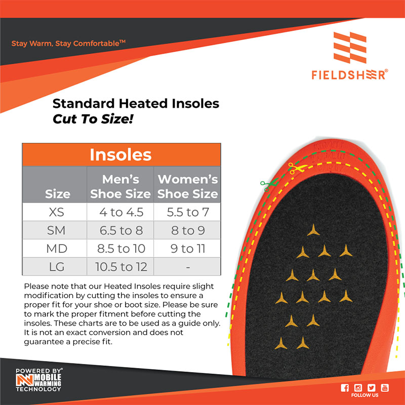 Mobile Warming Heated Insoles Size Chart