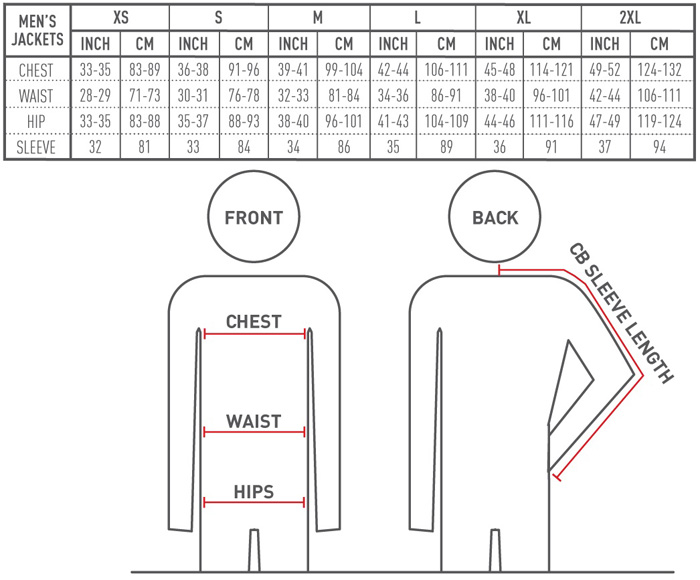 ravean mens size chart