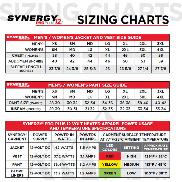 TM Men/Women Size Chart