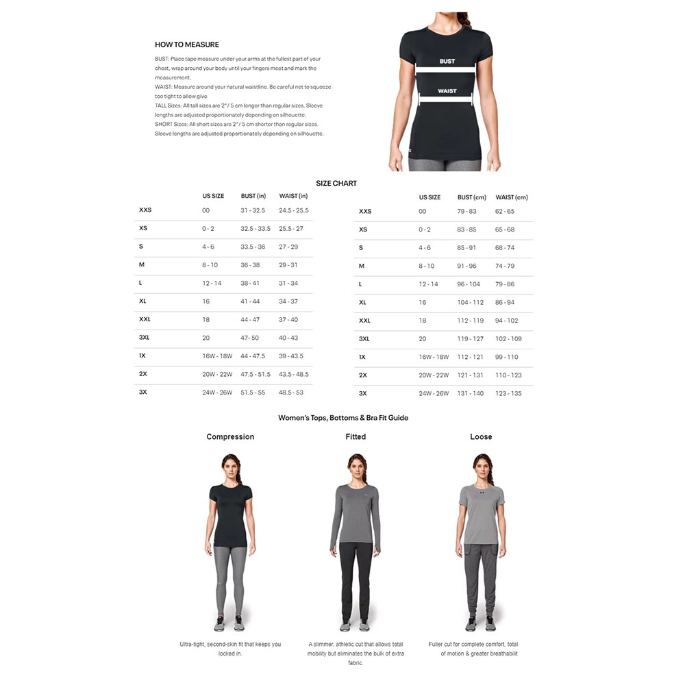 Under Armour size chart