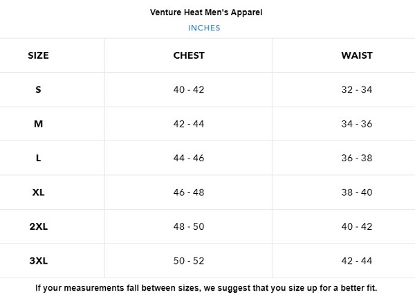 Venture Heat Size Chart