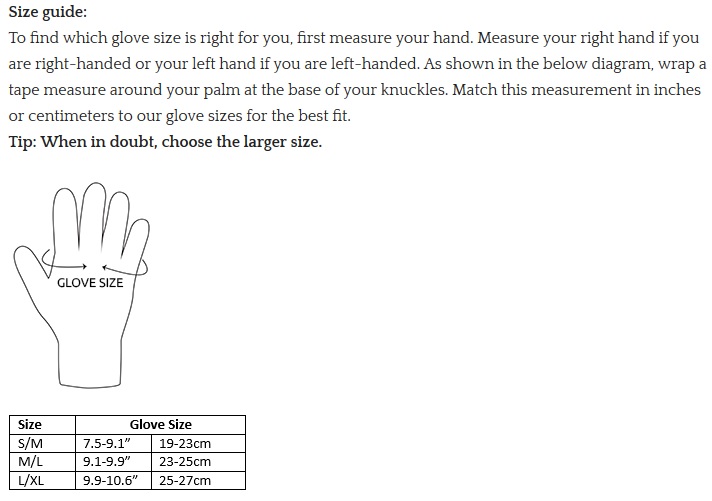 Heat Holders Thermal Glove Size Chart