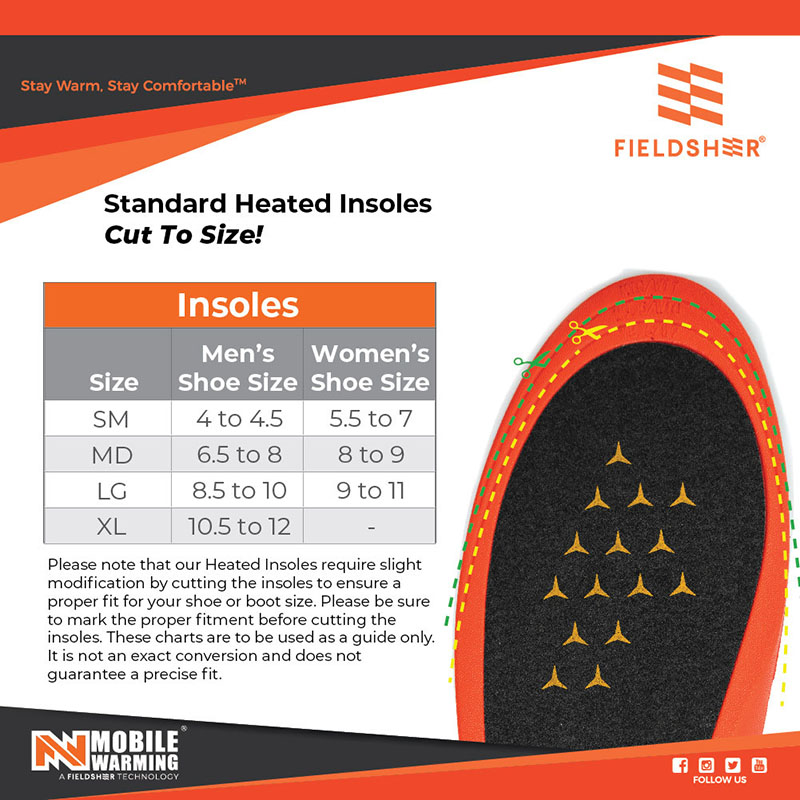 Mobile Warming Insoles Size Chart 